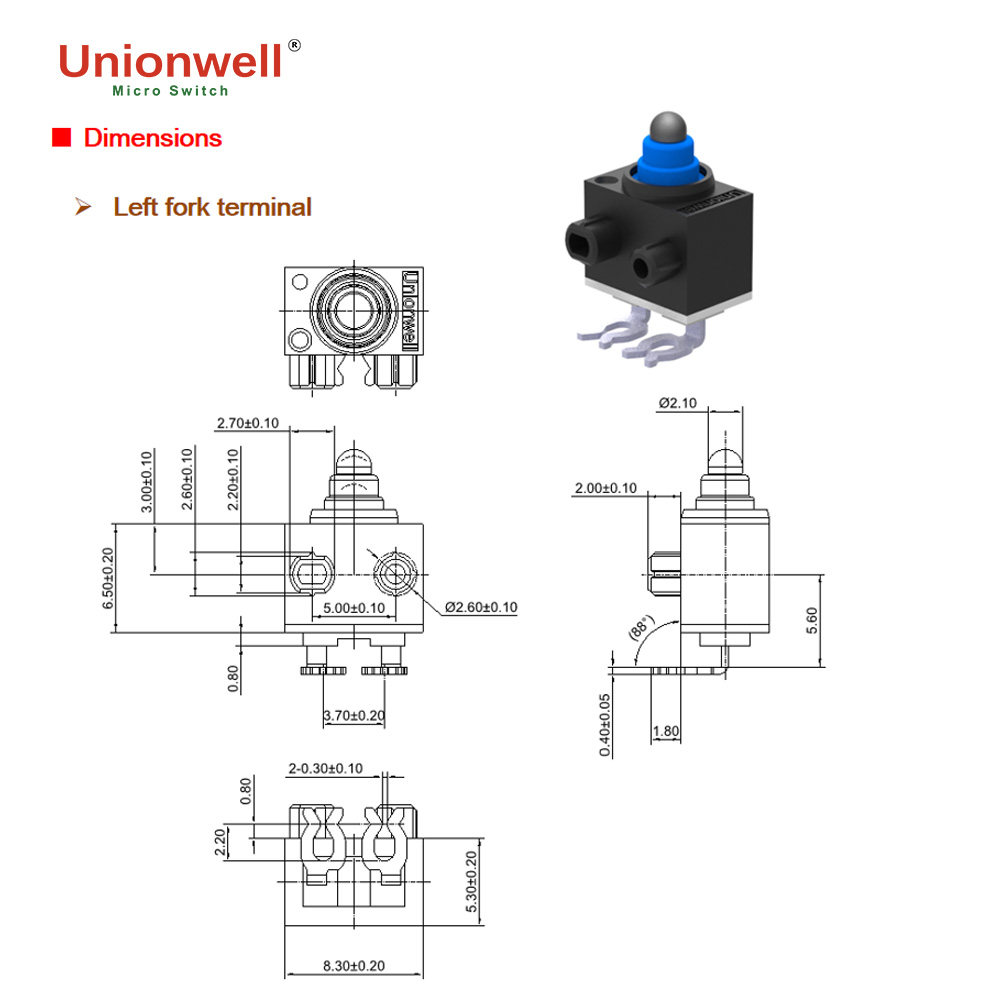 waterproof micro switch dimensions